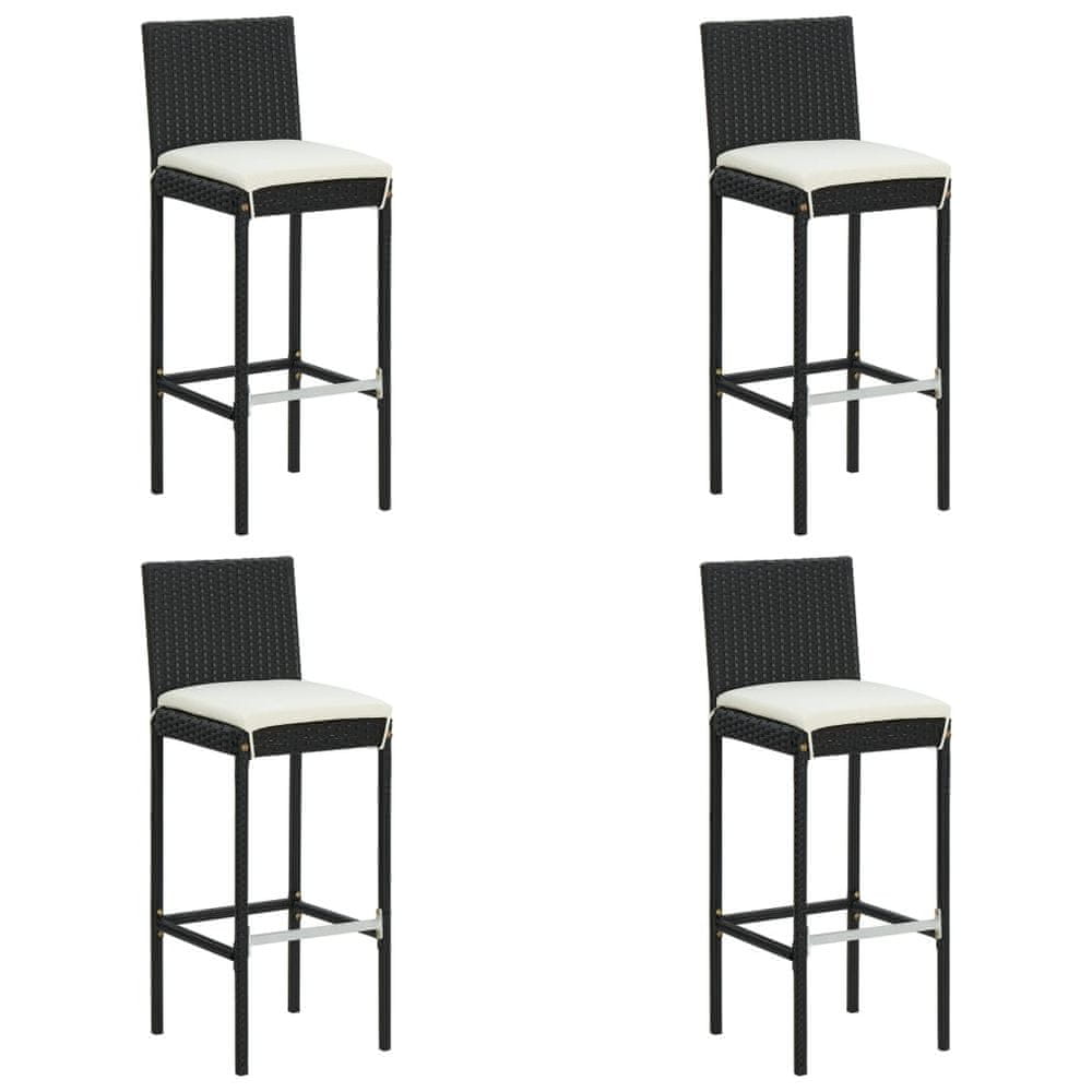 Petromila vidaXL Záhradné barové stoličky s vankúšmi 4 ks čierne polyratan
